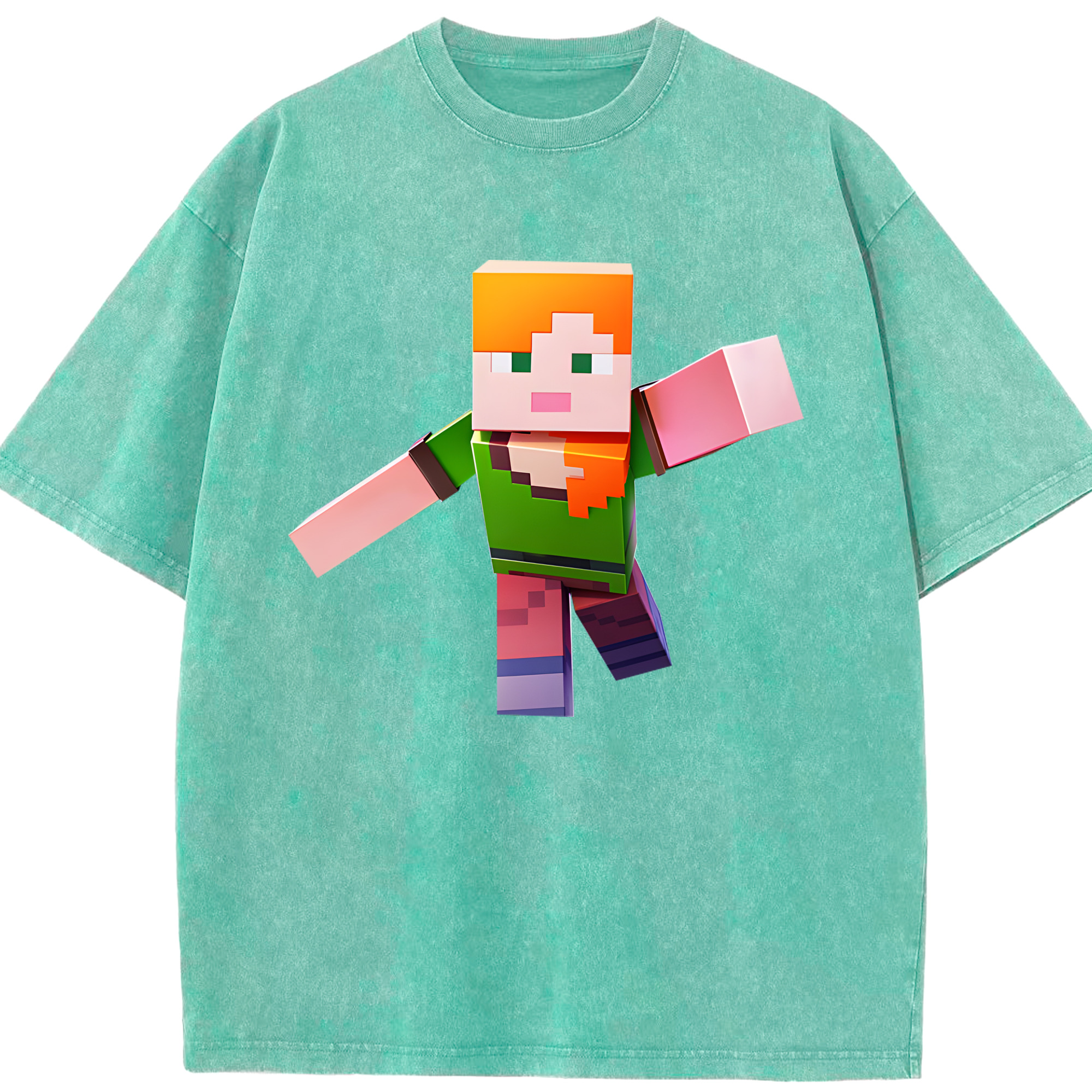 （画像用） マインクラフト ブロックの世界 Minecraft MC Block world 綿100% ヴィンテージ風 半袖Tシャツ（フロントプリント）